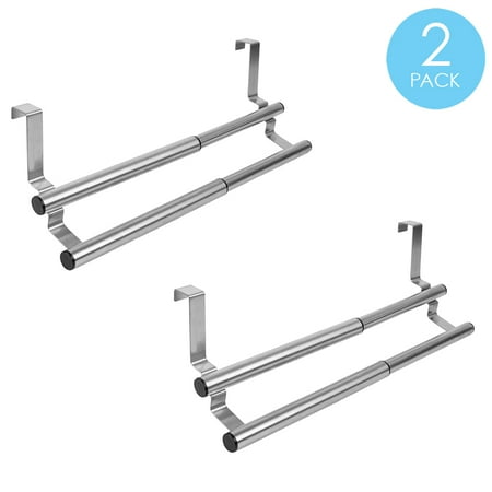 Home Basics Over the Door Hanging Expandable 2-Tier 4.7" Towel Rack, Chrome, 2 Count