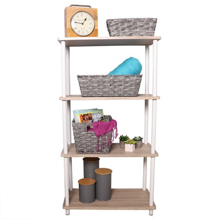 Home Basics Pine Wood 4 Tier Rectangular Corner Shelf, Natural