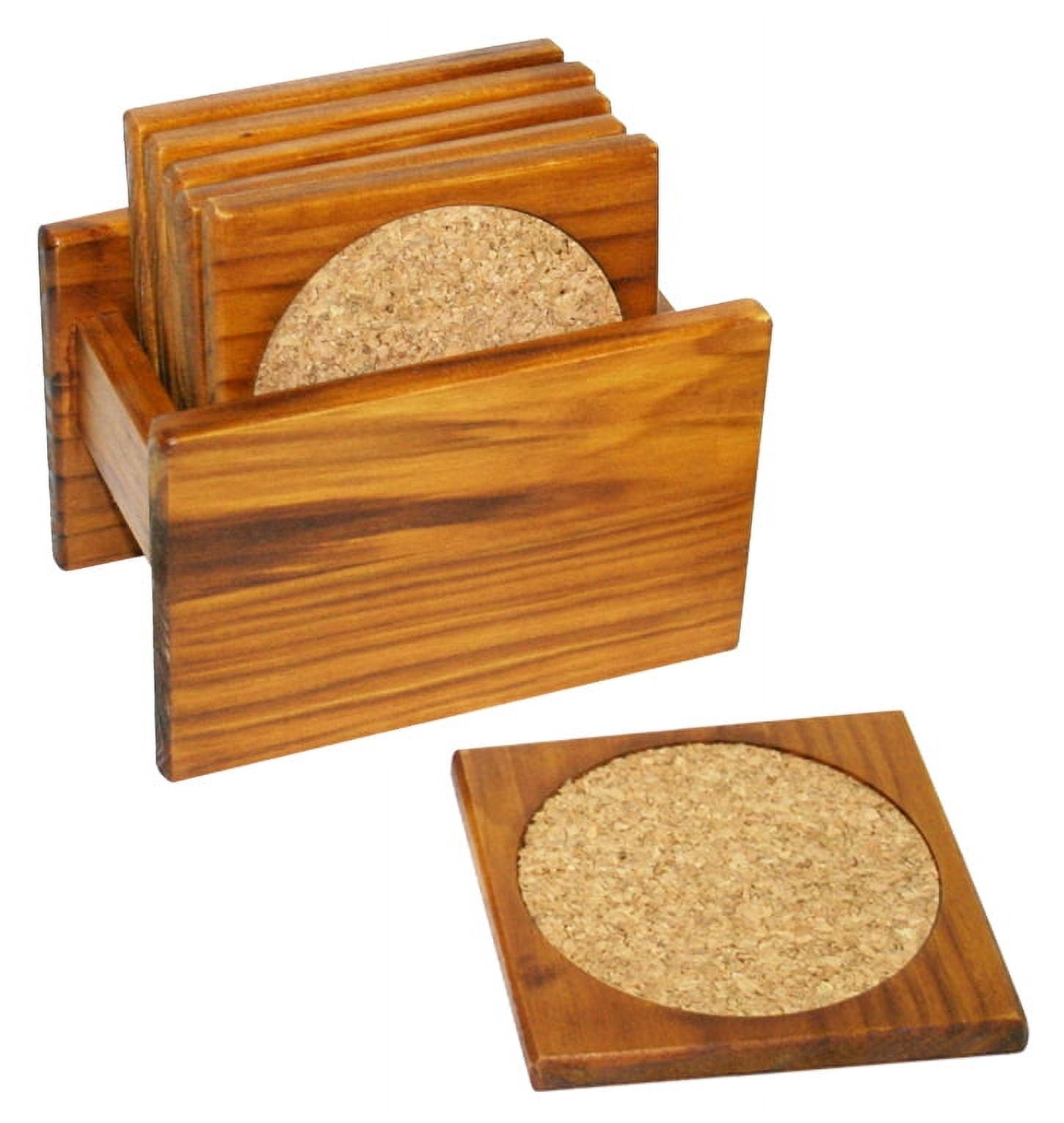 Walnut Coasters - Set of 4 with Holder and Cork Bottom by Virginia Boys Kitchens