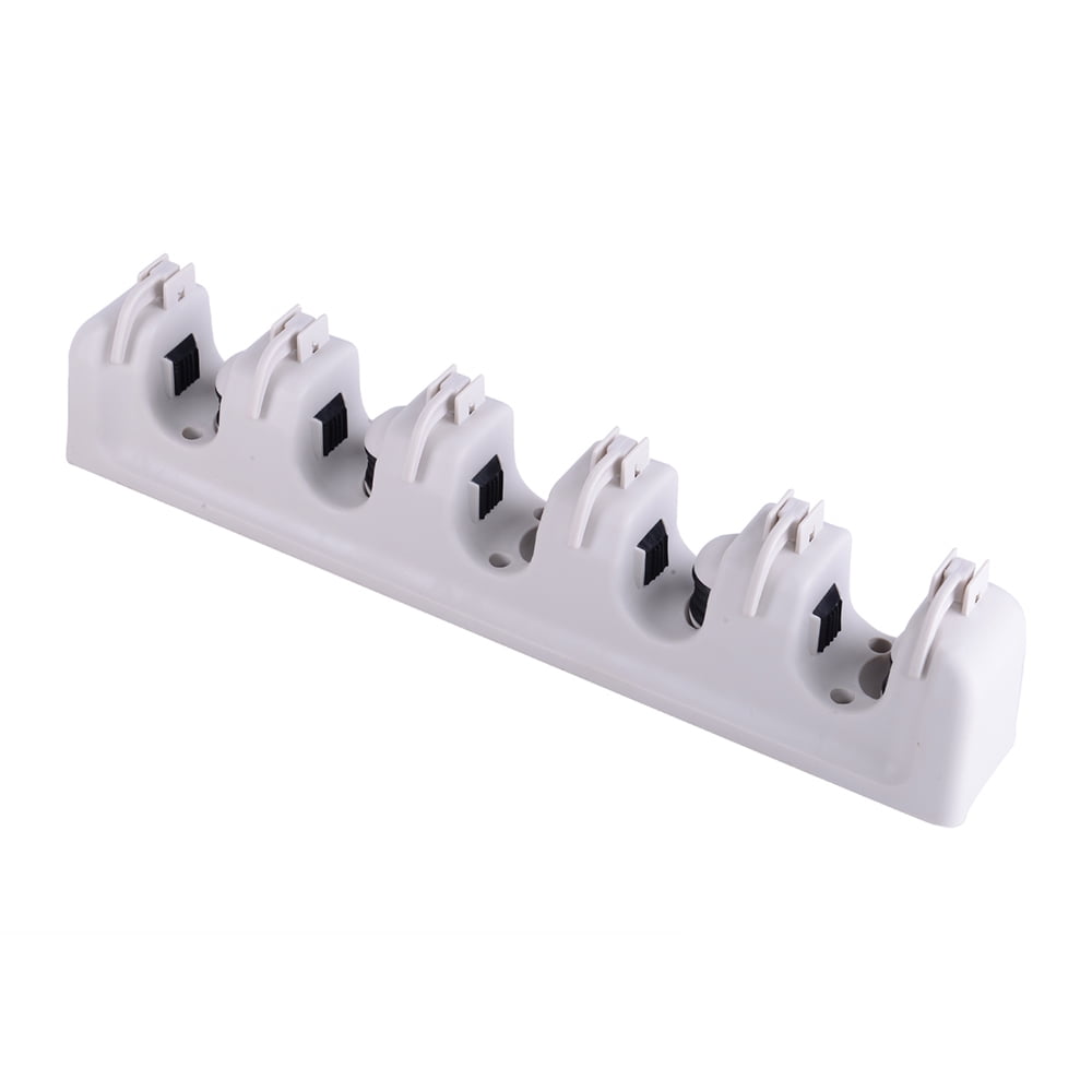 Home Basics Plastic 6-Slot Mop and Broom Organizer, White