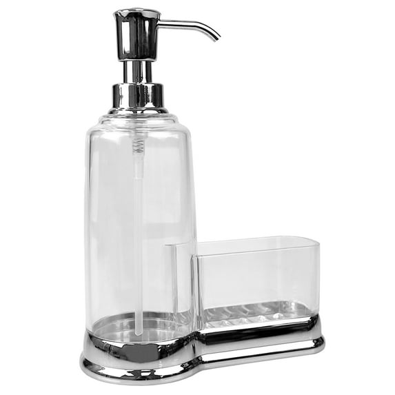 Home Basics Plastic Soap Dispenser with Steel Top and Sponge Holder, Chrome