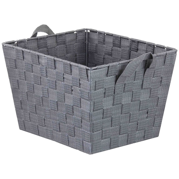 Home Basics Polyester Woven Strap Open Bin, Grey