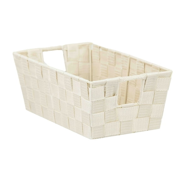 Home Basics Polyester Woven Strap Open Bin, Ivory