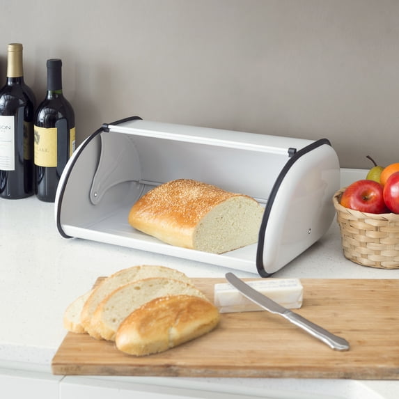 Home Basics Roll-Top Lid Steel Bread Box, White