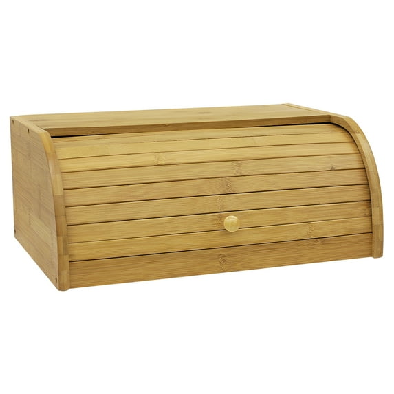 Home Basics Roll Top Slatted Bamboo Bread Box, Natural