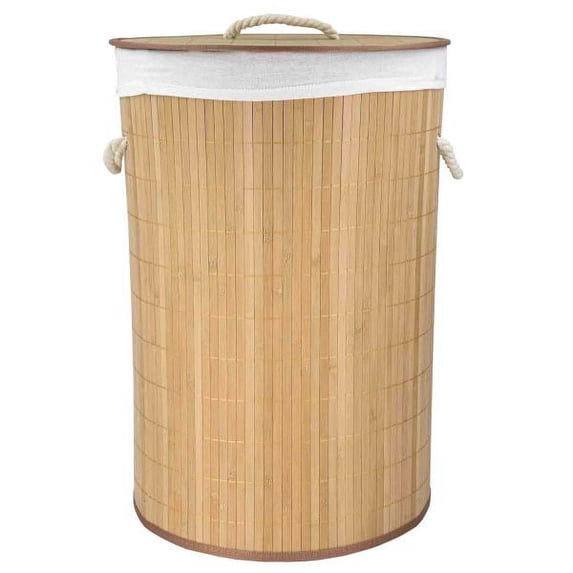 Home Basics Round Foldable Bamboo Hamper, Natural