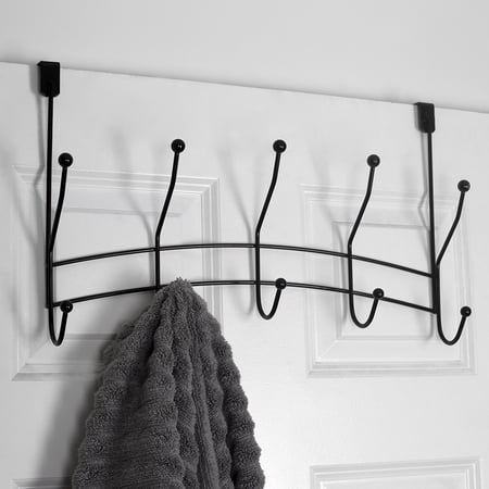 Home Basics Shelby 5 Hook Over the Door Hanging Rack, Black