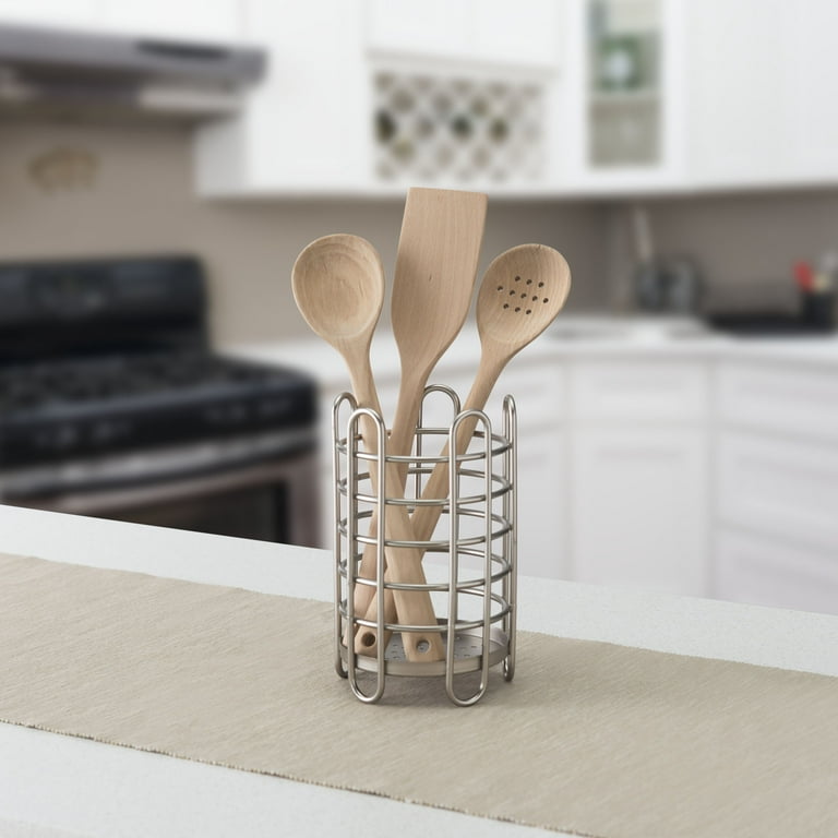 Simplicity Satin Nickel Free-Standing Utensil and Cutlery Holder with Quick Draining Holes Simplicity Satin Nickel Free-Standing Utensil and Cutlery Holder with Quick Draining Holes