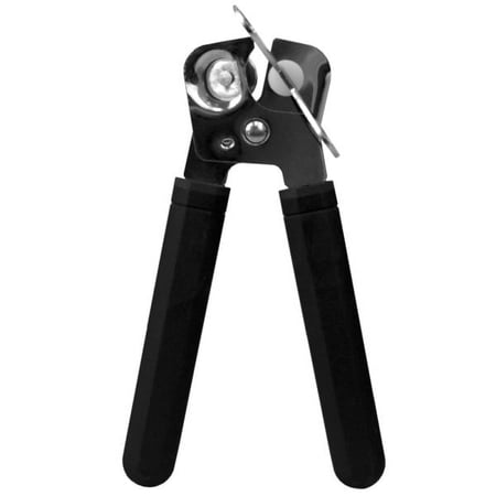 Home Basics Stainless Steel Manual Handheld Can Opener with Long Smooth Grip Rubber Handles, Black