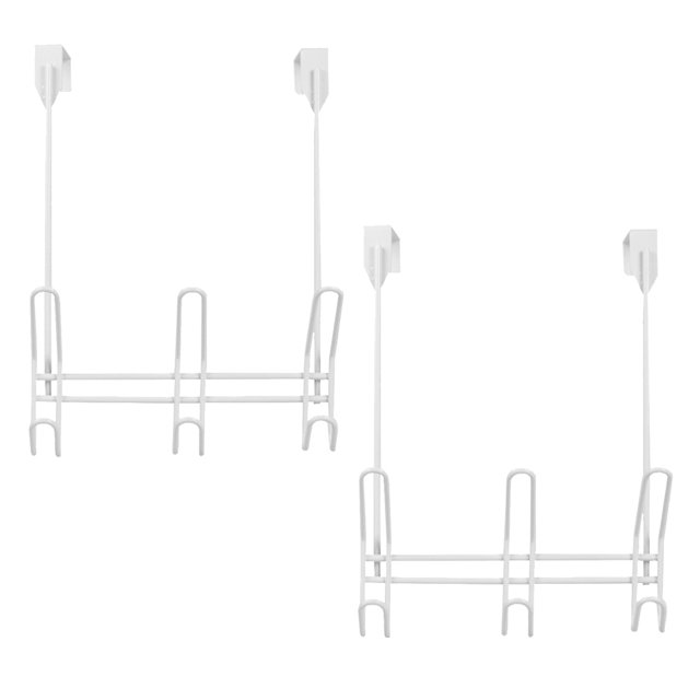 Home Basics Steel 3 Hook OverTheDoor Hanging Rack, White (2 Pack