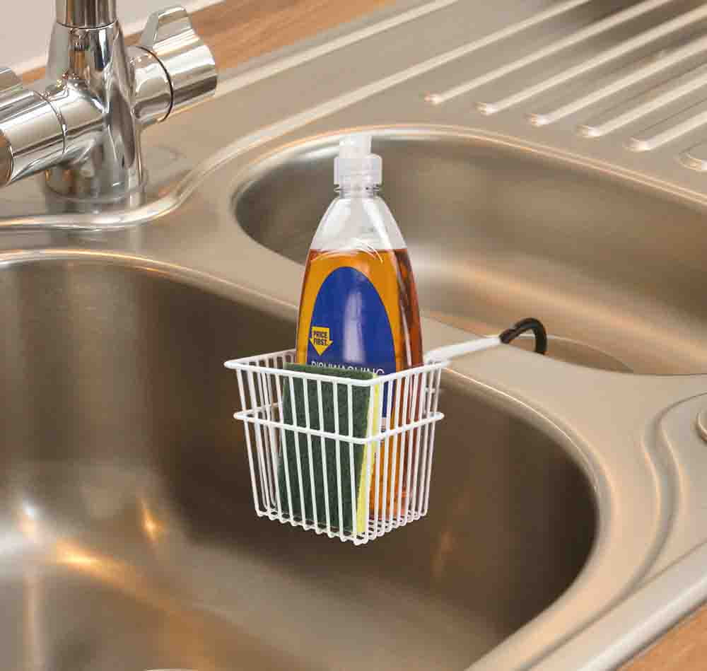 Home Basics Steel Sink Basket, White