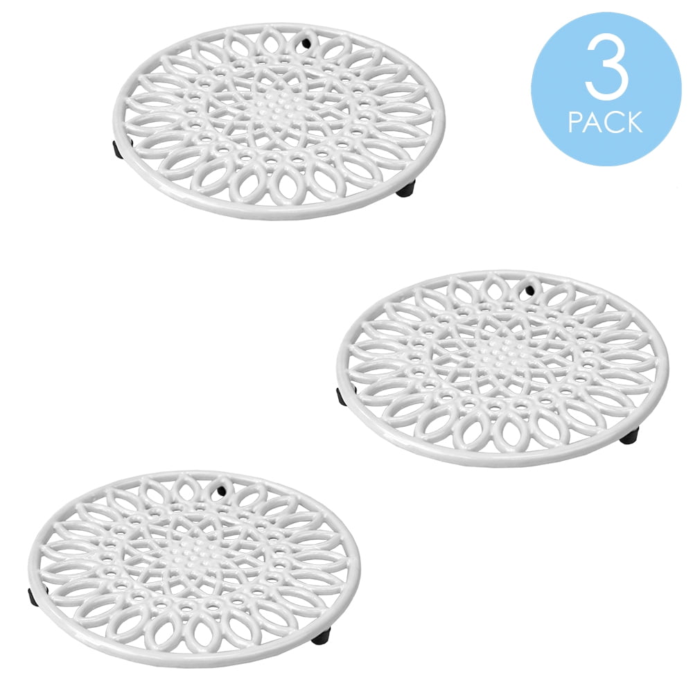 Home Basics Sunflower Heavy Weight Cast Iron Trivet, White