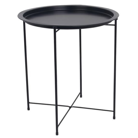 Home Basics TT41976 Home Basics Foldable Round Multi-Purpose Side Accent Metal Table, Matte Black