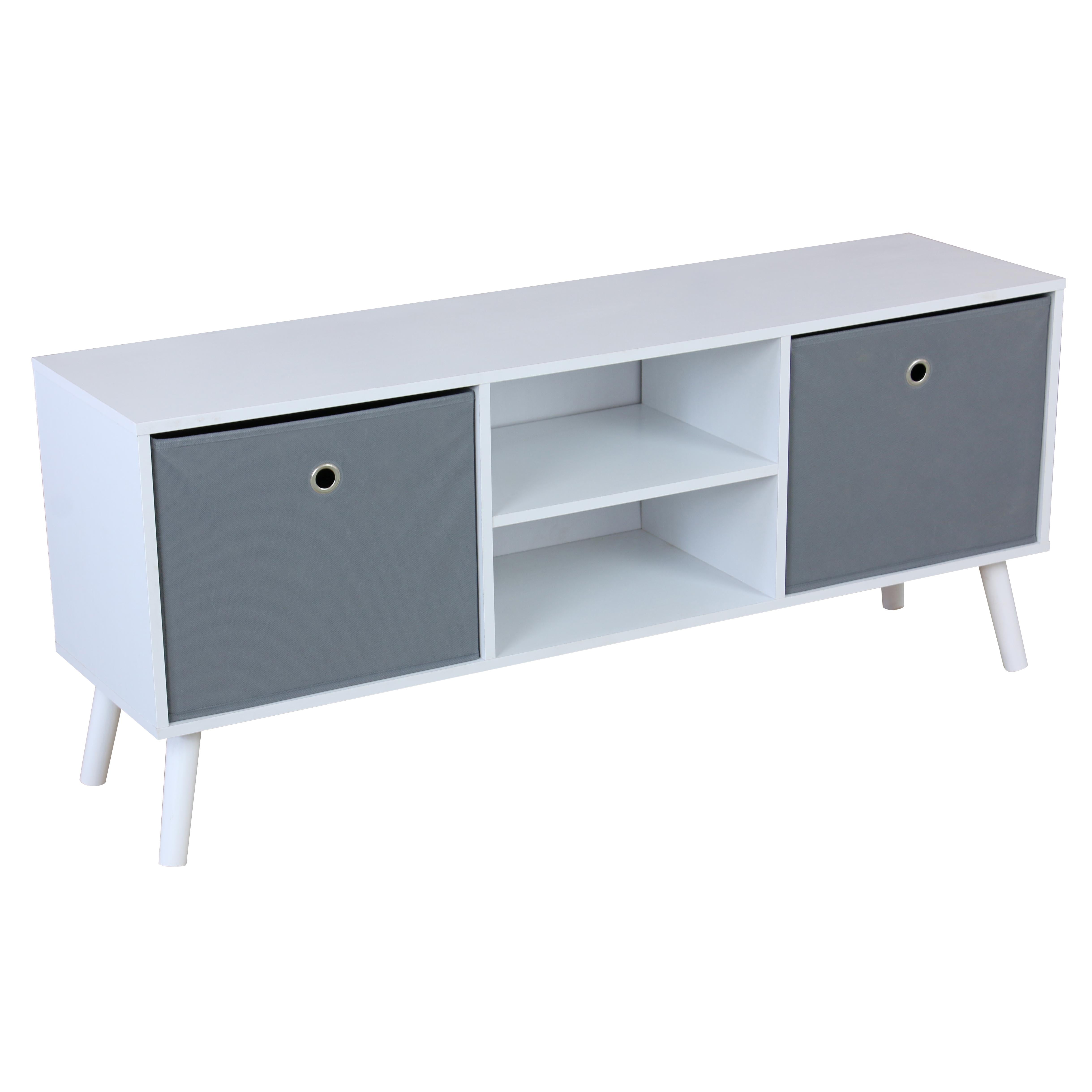 Home Basics TV Stand with 2 Storage Bins for TVs up to 36", White