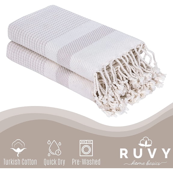 Home Basics Turkish Hand Towels for Bathroom Set of 4 | 18"x40", Cotton | Decorative Towel for Bathroom, Kitchen, Dishcloth, Tea, Yoga, Face, Gym - Beige