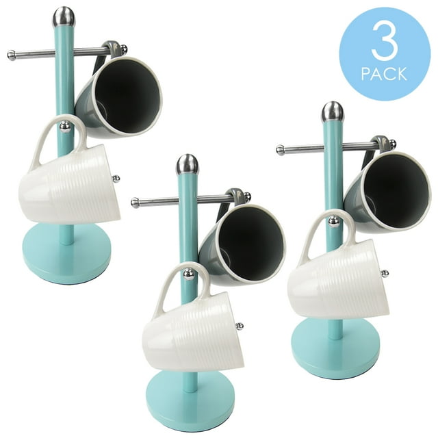 Home Basics Turquoise Collection 6 Cup Steel Mug Tree Holder Stand with