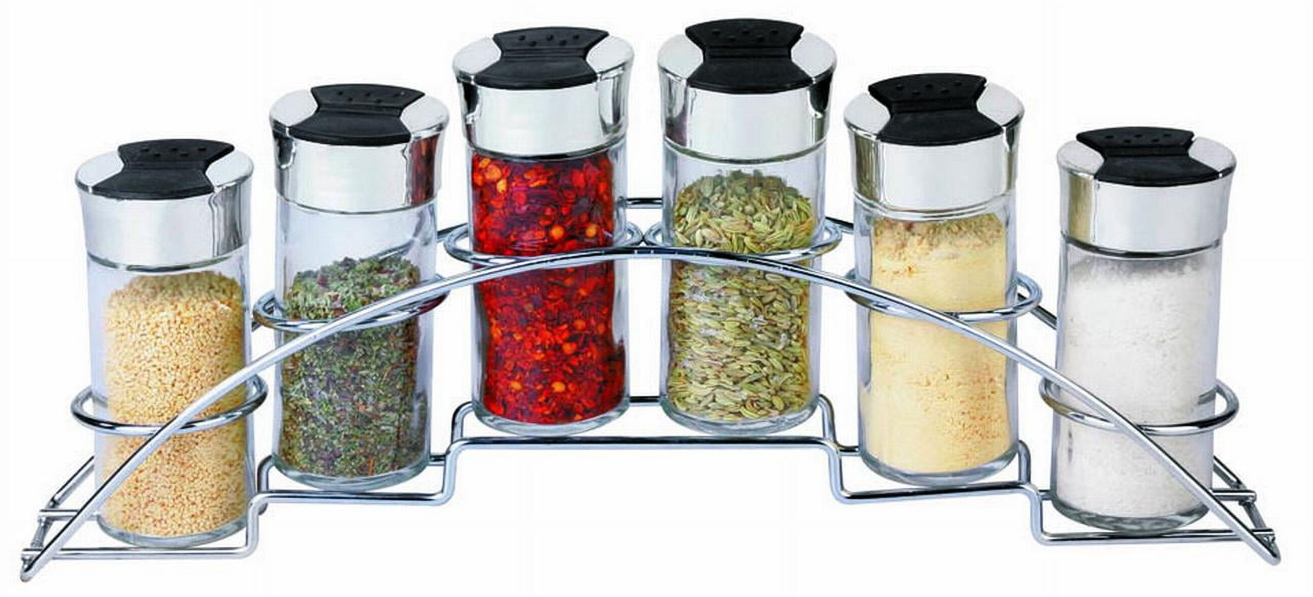 Home Basics Ultra Sleek Half Moon Steel Seasoning and Herbs Organizing Spice  Rack with 6 Empty Glass Spice Jars, Chrome 