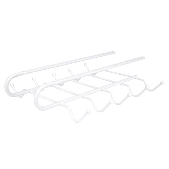 Home Basics Under-the-Shelf Mug Rack, 6-Cup Metal Coffee Cup Holder, White