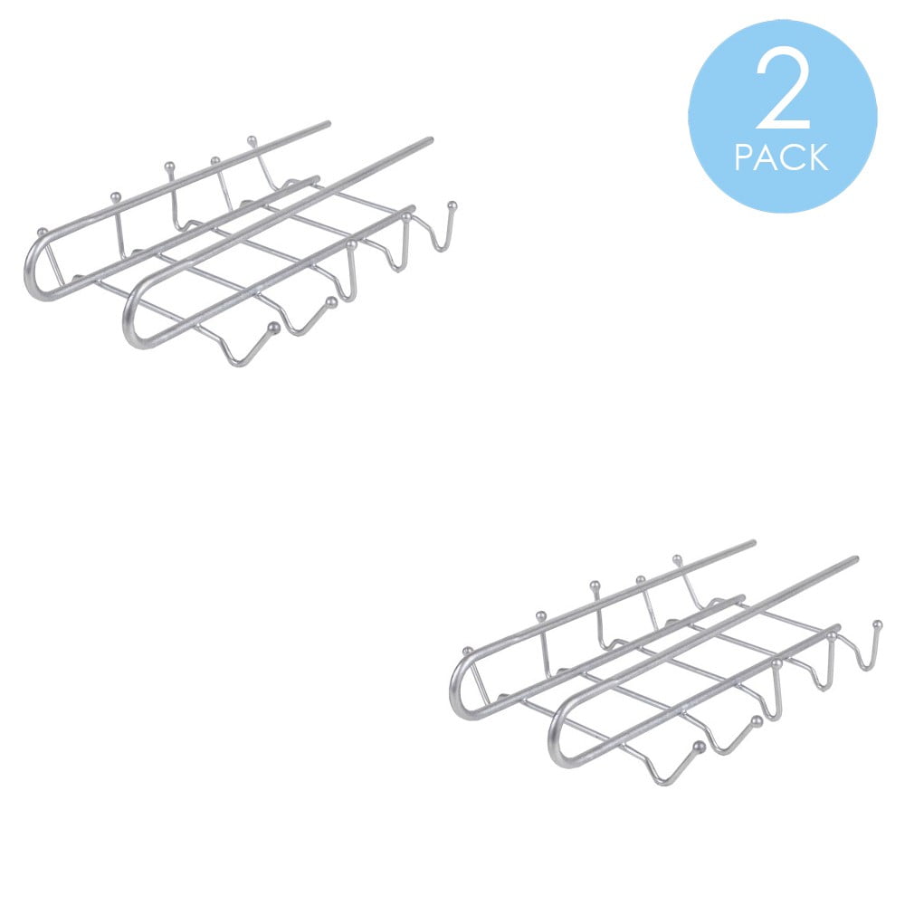Home Basics Under the Shelf Vinyl Coated Steel 6 Hook Mug Rack, Silver