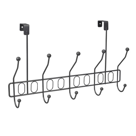 Home Basics Unity Over the Door 5 Hook Hanging Rack, Silver
