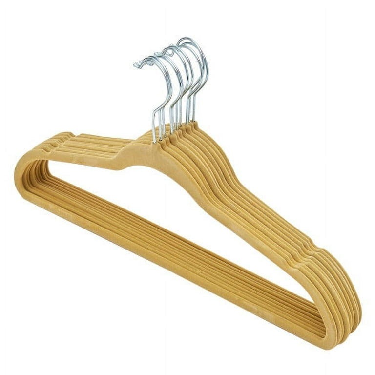 Home Basics Velvet Hangers With Hooks 10 Pack Camel