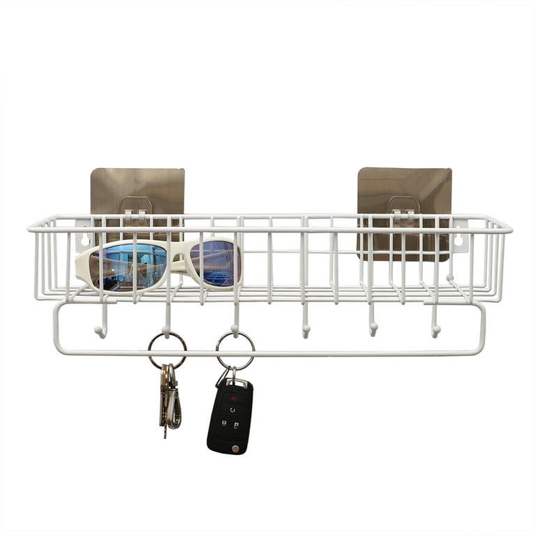 Home Basics Wall Mounted 6 Hook Vinyl Coated Key Rack with Basket White Walmart