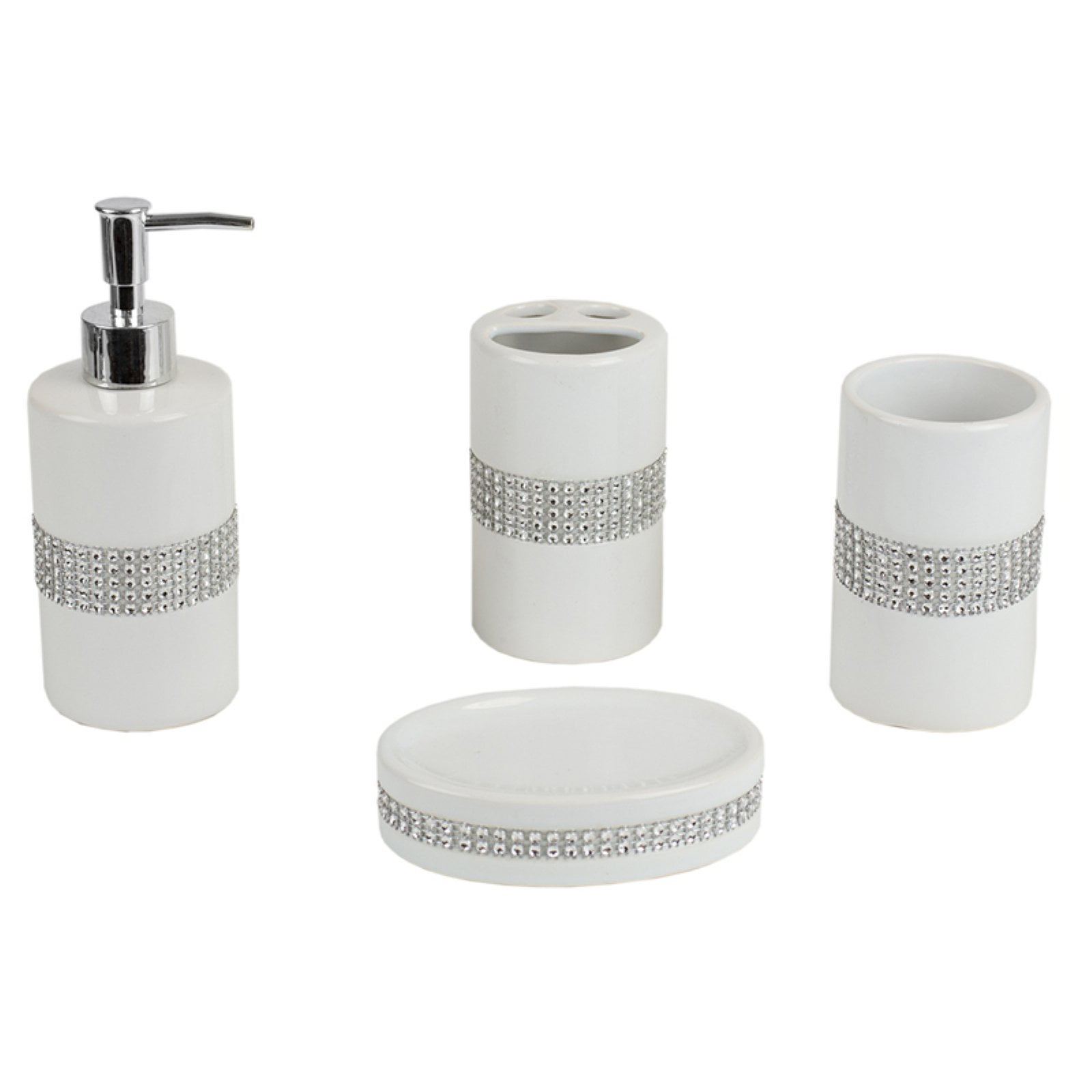 Bathroom Accessories Set, Deluxe White & Beige Ceramic Bath Accessory Set