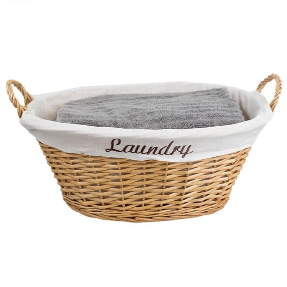 Home Basics Wicker Laundry Basket with Removeable Liner, Natural