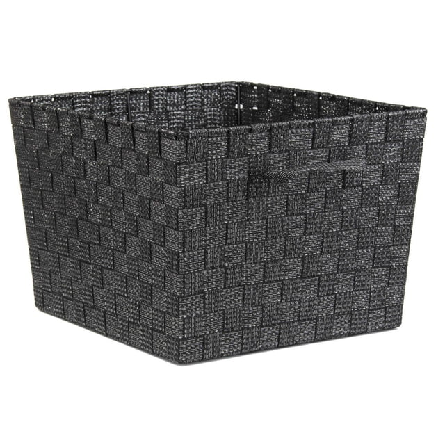 Home Basics XLarge Polyester Woven Strap Open Bin, Black