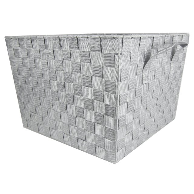 Home Basics XLarge Polyester Woven Strap Open Bin, Cool Grey