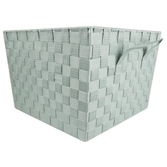 Home Basics XLarge Polyester Woven Strap Open Bin, Mint