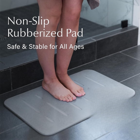 Home Bath Stone – Luxury Quick-Drying Stone Bath Mat, Non-Slip Surface, Rubberized Bottom Pad, Rain Slate