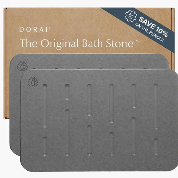 Home Bath Stone Mat 23.6"x15.4" (2-Pack) Quick-Dry, Non-Slip Diatomite Stone Bath Mat, Rain Slate