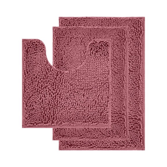 MK Gdledy Anti Slip and Waterproof U-shaped Floor Mat, Suitable for Toilet, Bathroom and Shower Areas，Three-Piece Set，Rose