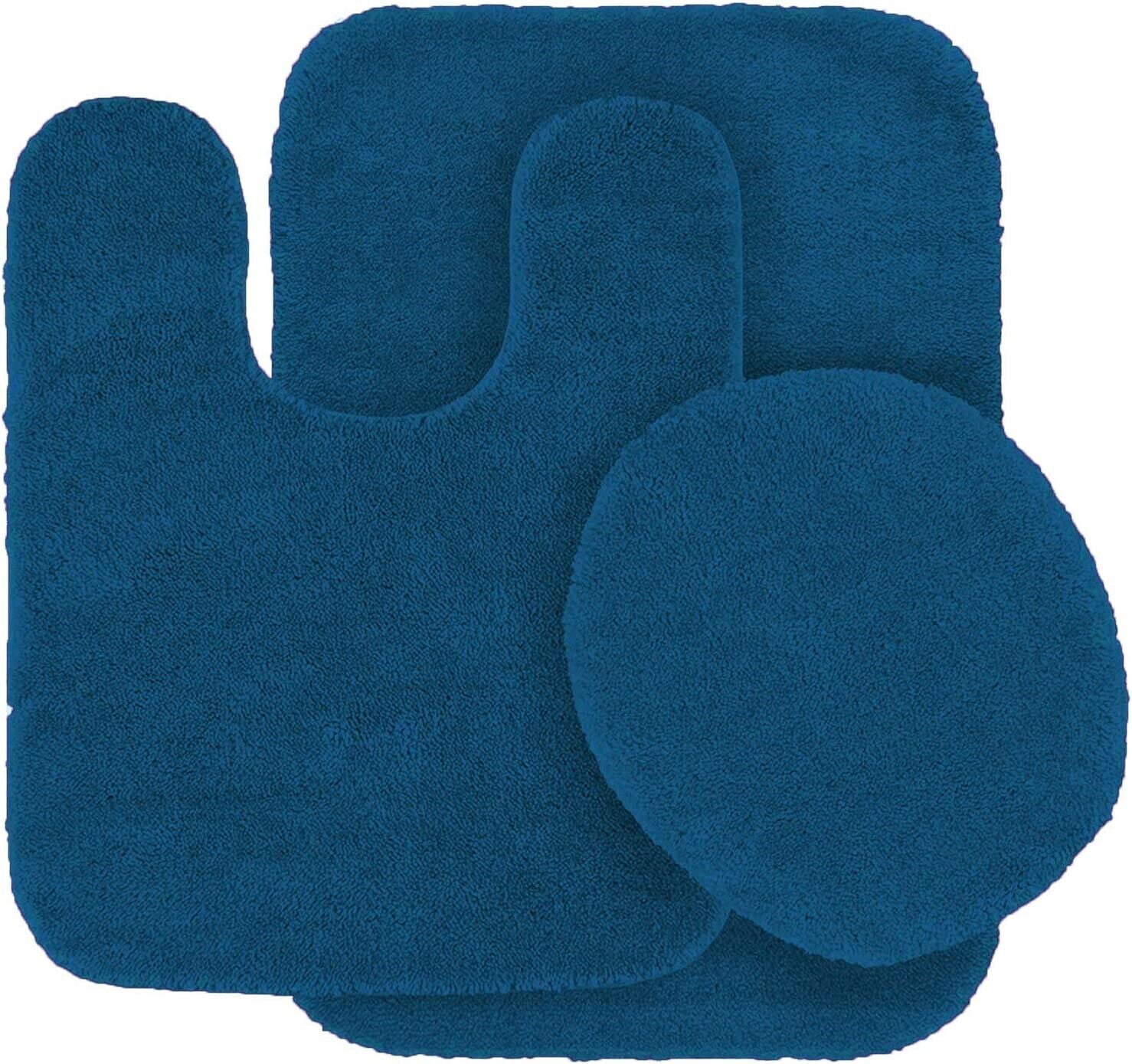 Walmart 3Piece Royal Blue Bath Mat Set with UShaped Rug, Toilet Lid
