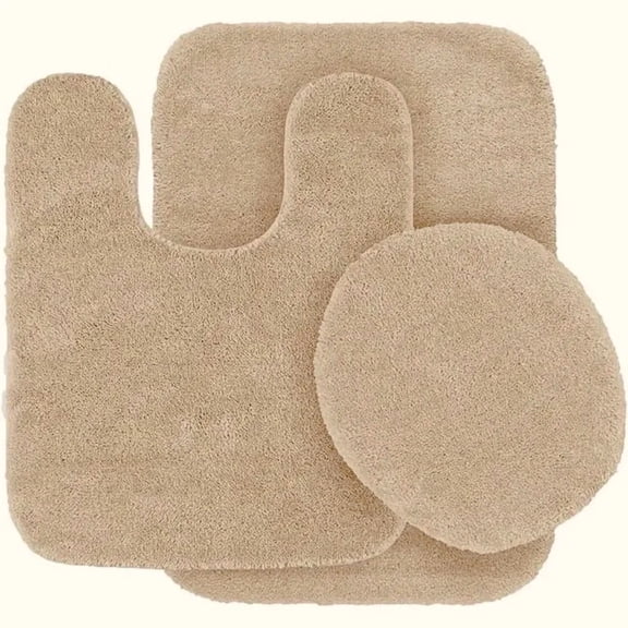 Home Bathroom Décor 3 piece Set Bath Mat #6 Taupe Color U-Shaped Contour Rug, Mat and Toilet Lid Cover With Rubber Backing