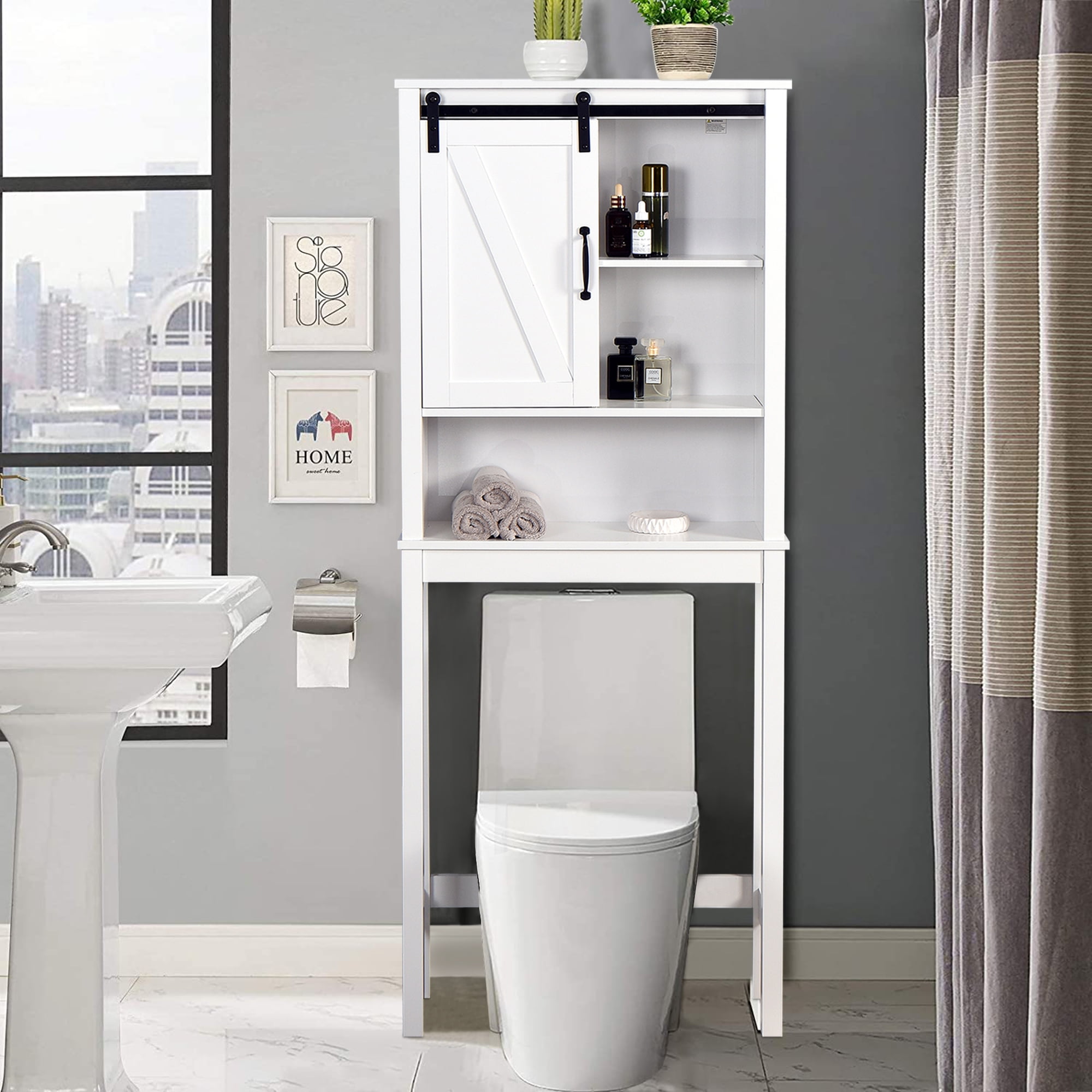 Dropship Over-The-Toilet Storage Cabinet With 2 Side Doors; Freestanding Toilet  Cabinet Organizer With Adjustable Shelves & Paper Holder; Bathroom Space  Saver With Pull-Down Door; Toilet Rack; White to Sell Online at a