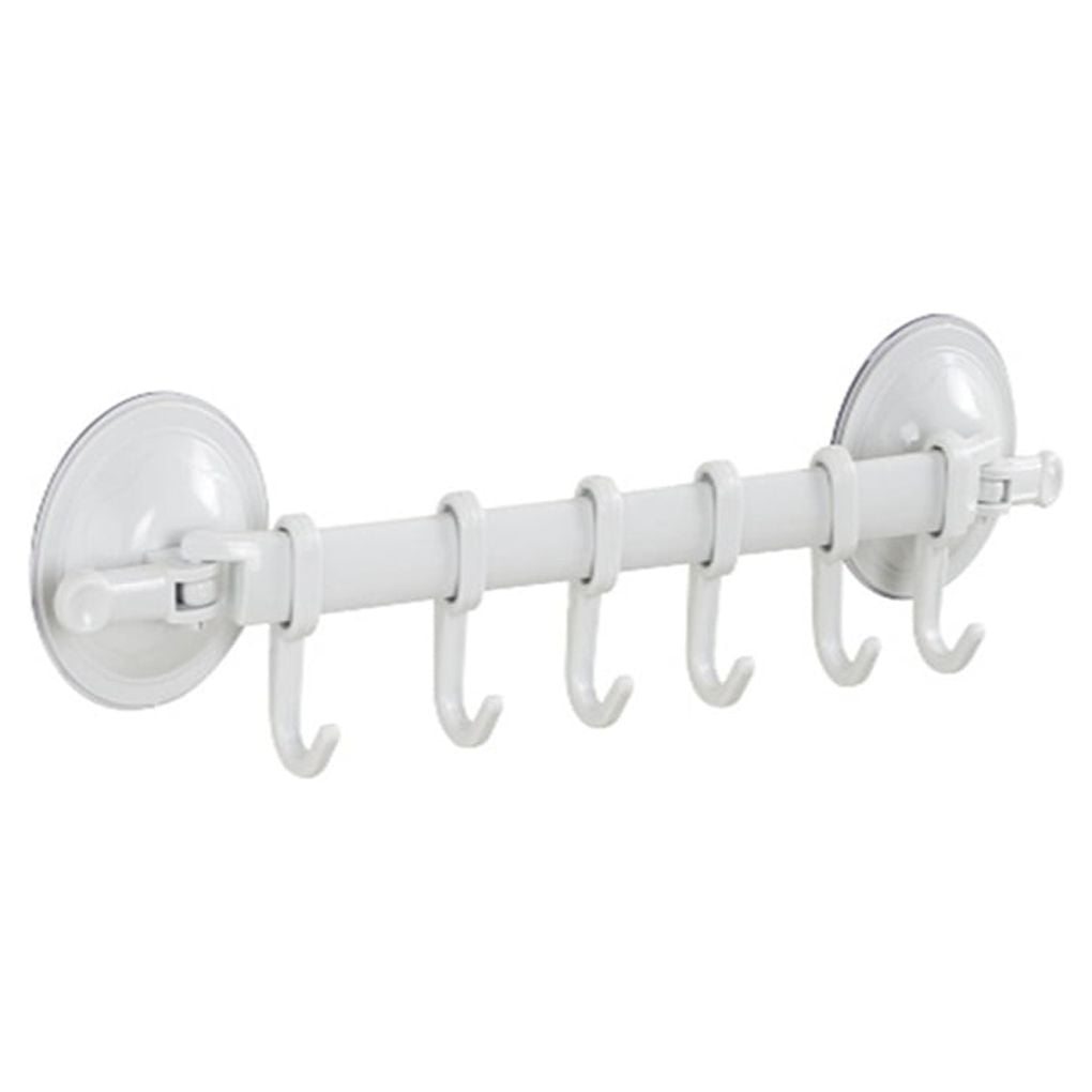 Home Bathroom Suction Cup Bar Removeable Shower cup bar Rod 6 Hooks Hanger Bar Suction Rack Blue