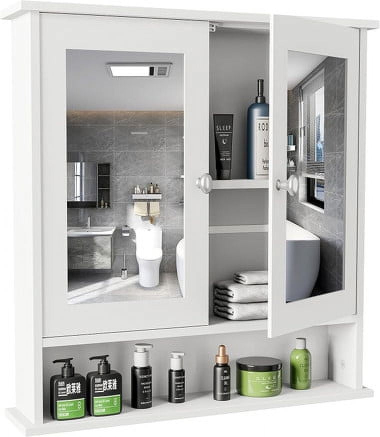 Homnia Wall Mounted Bathroom Cabinet With Sliding Door, LED Light & Mirror – White, 47.2 Inch