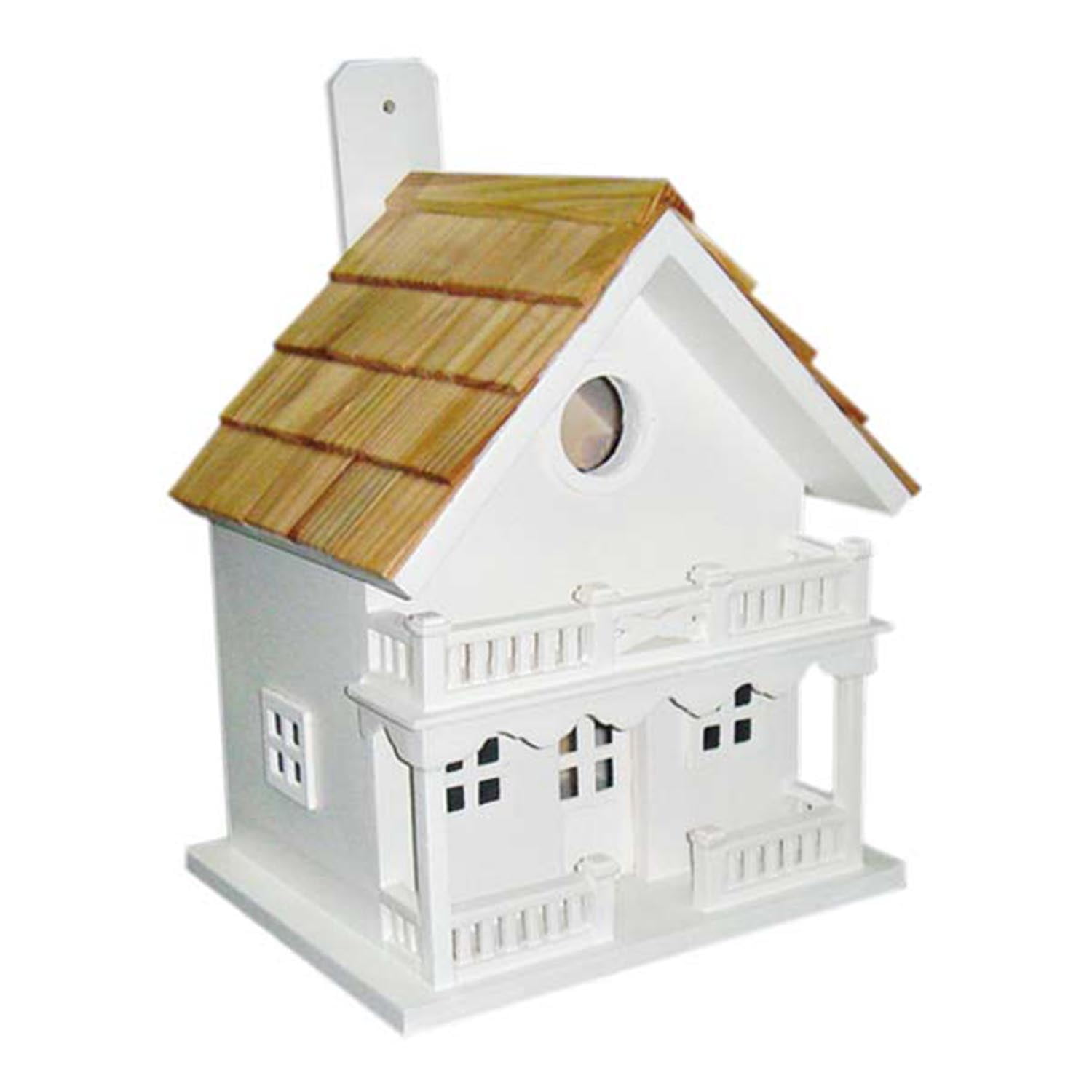 White Pine Shingled Chalet Birdhouse with Decorative Railings