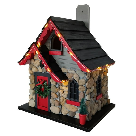 Home Bazaar Charlevoix Stone Christmas Cottage with LEDs