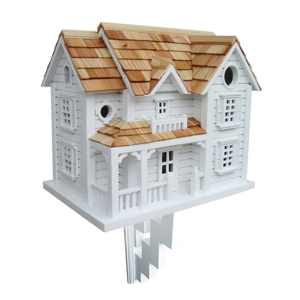 White Wood Kingsgate Cottage Birdhouse with Pine Shingles