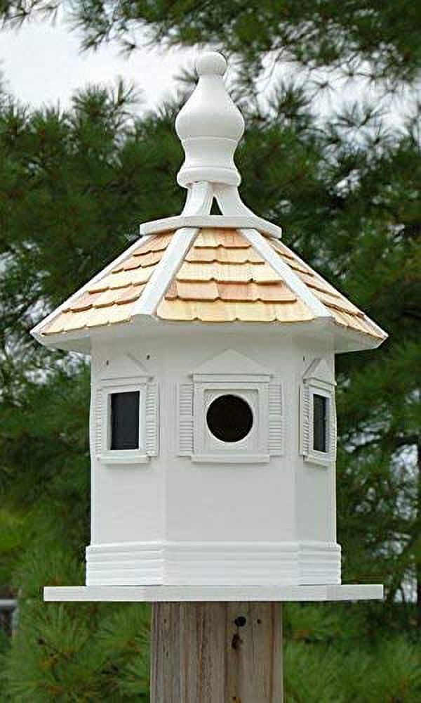 White Hexagonal Wooden Bird House with Shingled Roof