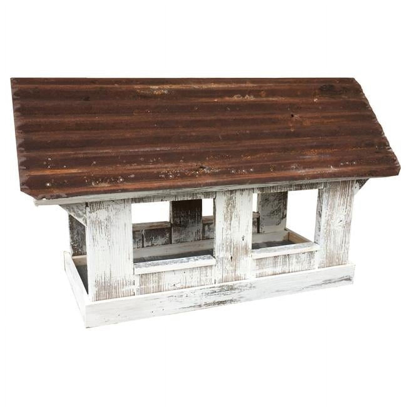 Rustic White and Brown Reclaimed Wood Covered Bridge Bird Feeder