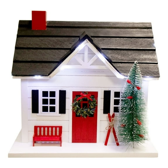 Home Bazaar Holiday Ski Chalet Birdhouse with LED Lights