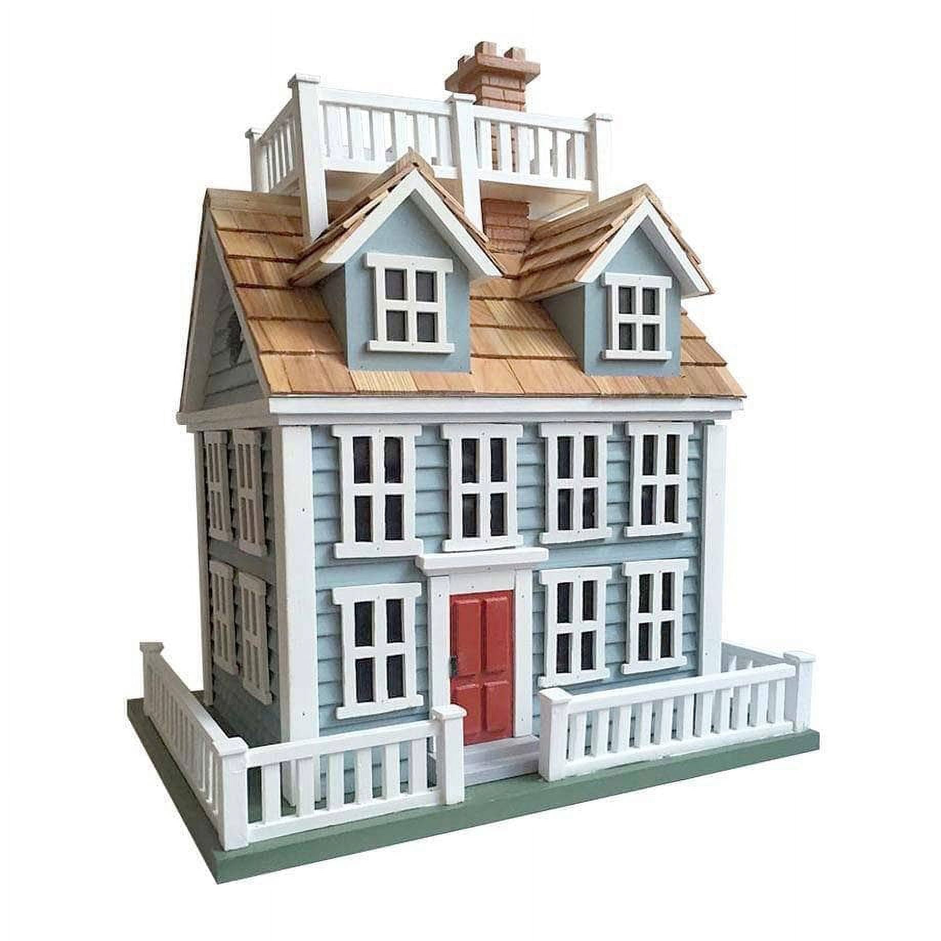 Nantucket Colonial Blue and White Wooden Birdhouse