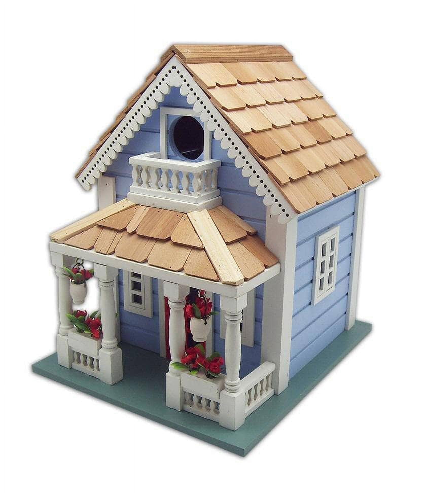 Baby Blue and White Cedar Shingled Cottage Birdhouse