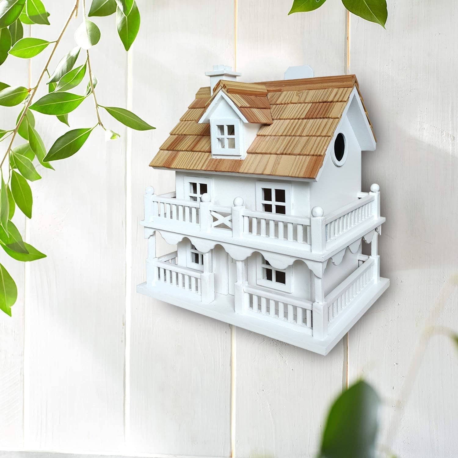 Victorian White Wood Shingle Roof Cottage Birdhouse