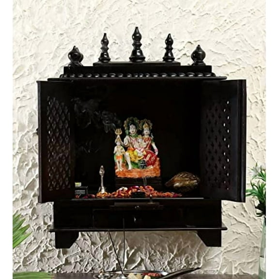 Home and Bazaar Rajasthani Ethnic Handcrafted Wooden Temple/Mandir/Pooja Ghar/Mandapam Size 24x12x29.5 Inch Outer and 21.5x9.5x14.5 Inch Inner (Length x Deep x High) KI-276