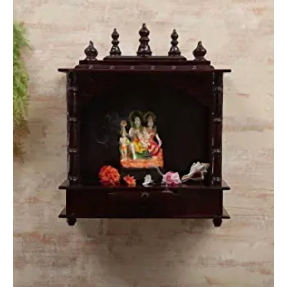 Home and Bazaar Rajasthani Ethnic Handcrafted Wooden Temple / Mandir / Pooja Ghar / Mandapam Size 24x12x29.5 Inch Outer and 21.5x9.5x14.5 Inch Inner (Length x Deep x High) KI-270